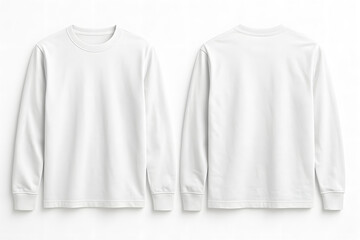White Long Sleeve T-Shirt Mockup – Front and Back View on White Background