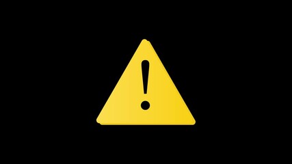 Danger sign triangle with exclamatory mark inside showing hazard warning alert caution risk safety emergency message notification animation digital motion graphic on black background.
