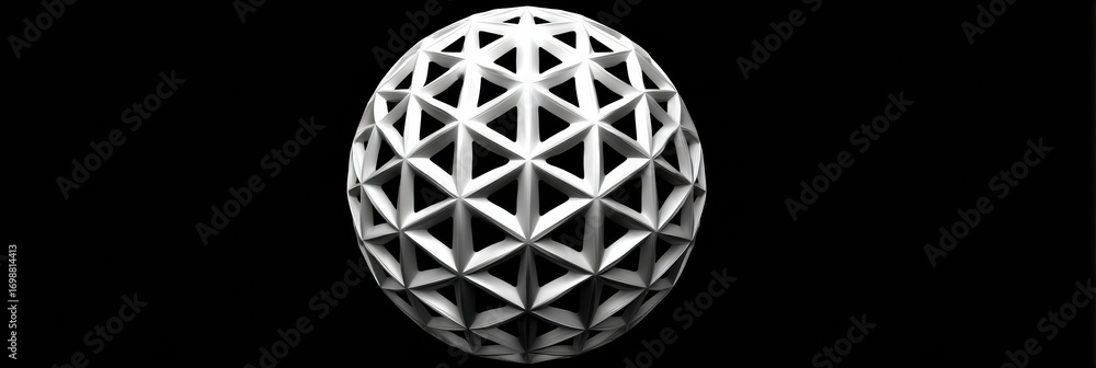 Poster Geometric Sculpture Displayed Against Black Background With Intricate Patterns and Symmetrical Shapes Highlighting Modern Design and Creativity