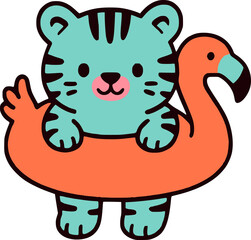 green tiger cub in a floaty