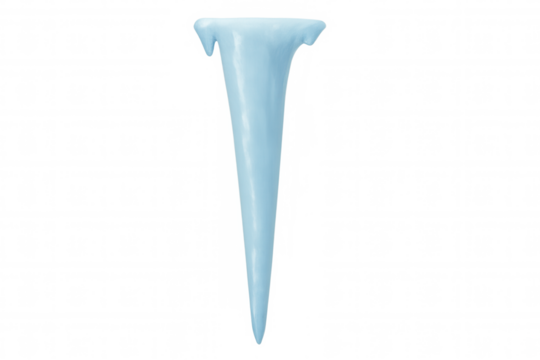 Translucent blue icicle hangs, frozen in time, against a transparent background, ready to be added to winter-themed designs