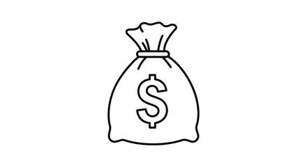 a simple black line drawing of a money bag icon