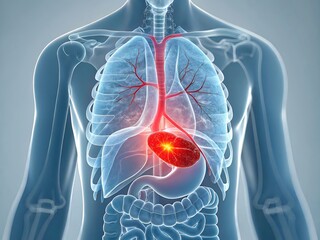 3D Medical Illustration of Gallbladder with Red Inflammation Highlight