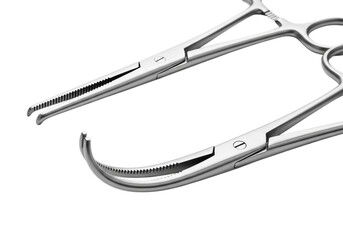 Fototapeta premium Close up of surgical forceps instruments ready for medical procedure detail view
