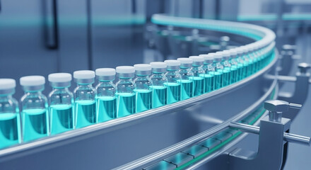 Pharmaceutical Production A Conveyor Belt of Medical Vials in Manufacturing