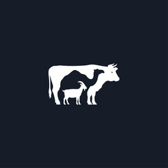Bull camel goat stencil in one icon logo flat vector design
