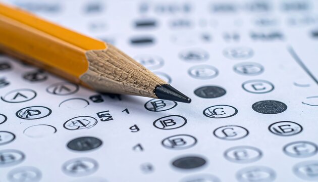 Close-up of answer sheet with pencil