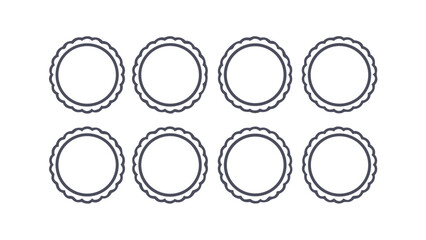 Illustration of eight scalloped circle frames arranged in two rows on a white background design element
