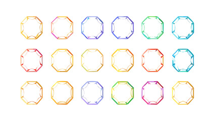 Collection of colorful octagonal frames with curved inner edges arranged in a grid pattern