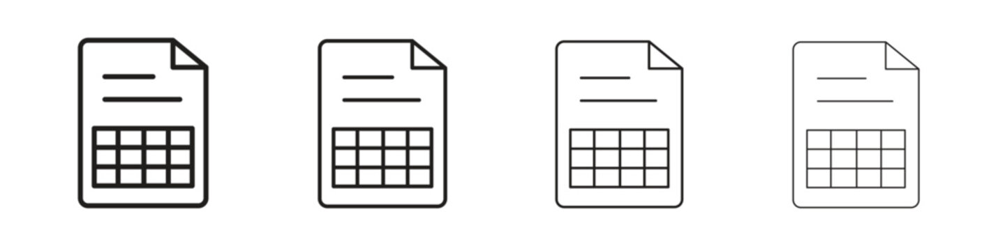 Spreadsheet icon outline vector for web ui. Editable stroke.