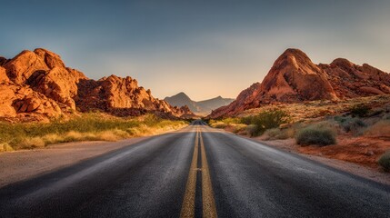empty road leading to the mountains