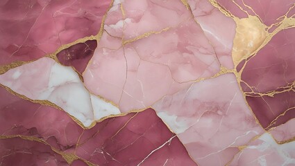 Luxury Pink and White Marble Texture with Gold Veins – Elegant Stone Background