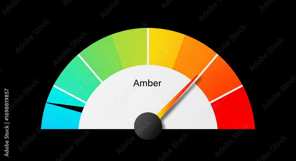 Poster color scale gauge showing amber level, circular design with segments of various colors ranging from 