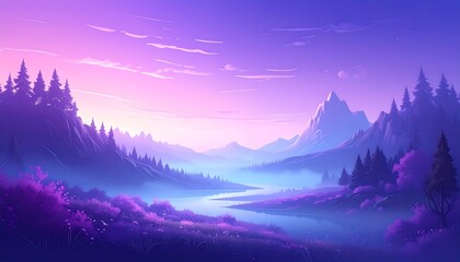 Pastel landscape of a valley at dawn