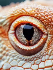 Close-up view of a reptiles eye revealing intricate details and vibrant colors in natural sunlight