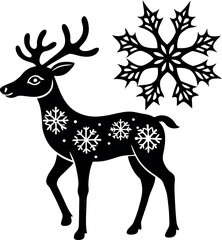 reindeer with snowflake silhouette vector
