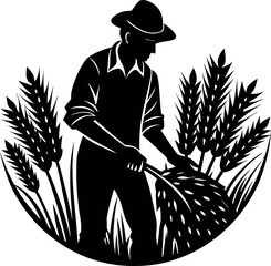 farmer harvesting wheat silhouette