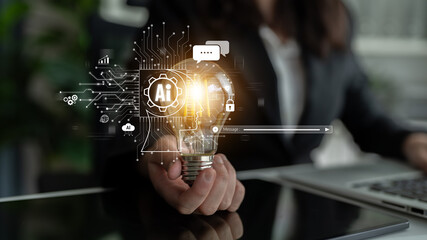 Fototapeta premium AI chatbot using prompt engineering and LLM deep learning delivers explainable generative AI for smarter, more efficient business support. Latch