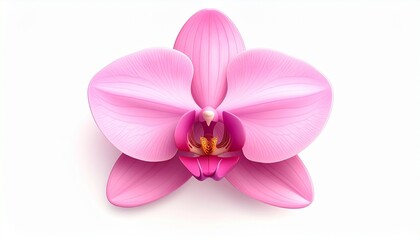 Fototapeta premium Pink orchid with vibrant center on white—delicate symmetry and exotic elegance in botanical focus.