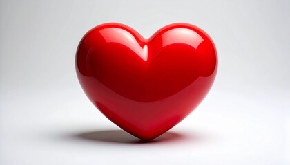 Glossy red heart on light gray—symbol of love, emotion, and warmth in sleek, modern form.