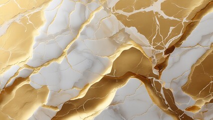 Cracked White and Gold Marble Texture with Abstract Metallic Veins