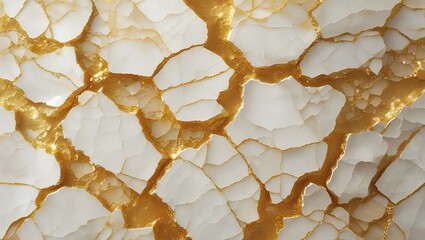 Cracked White and Gold Marble Texture with Abstract Metallic Veins