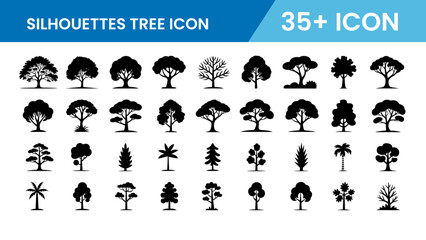 Silhouette Trees Set – Forest, Palm, and Nature Icons. Eco and Nature Symbol Pack. 