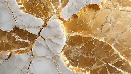 Cracked White and Gold Marble Texture with Abstract Metallic Veins