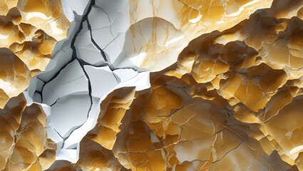 Cracked White and Gold Marble Texture with Abstract Metallic Veins