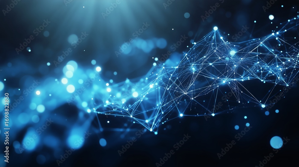 Poster abstract digital network connecting glowing nodes in futuristic arrangement