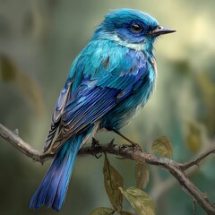 Obraz premium Bright Blue Bird on a Tree Branch avian wildlife