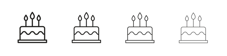 Cake icon outline vector for web ui. Editable stroke.
