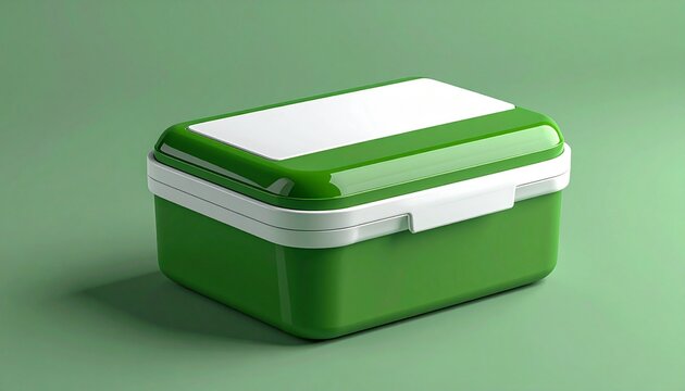 Modern dual-tone lunchbox with sleek compartments, styled against a matching green backdrop.