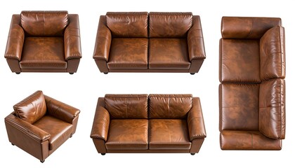 Assorted brown leather furniture