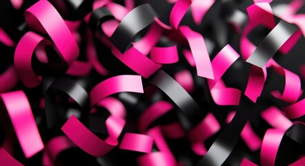 Abstract black and pink ribbons creating dynamic movement
