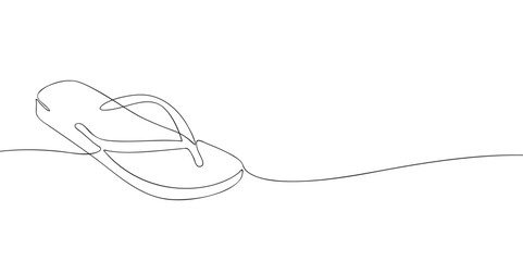 Fototapeta premium Minimalist line drawing of a flip-flop sandal. Illustration for summer fashion, casual footwear, beachwear, accessories, vacation style, and design concepts