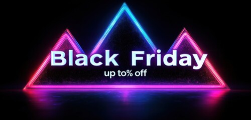 Glowing neon Black Friday sale advertisement with geometric shapes