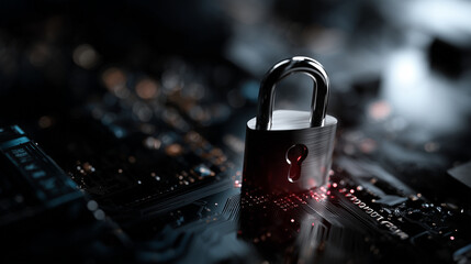 Cybersecurity Illustration Featuring Padlock and Circuit Design 