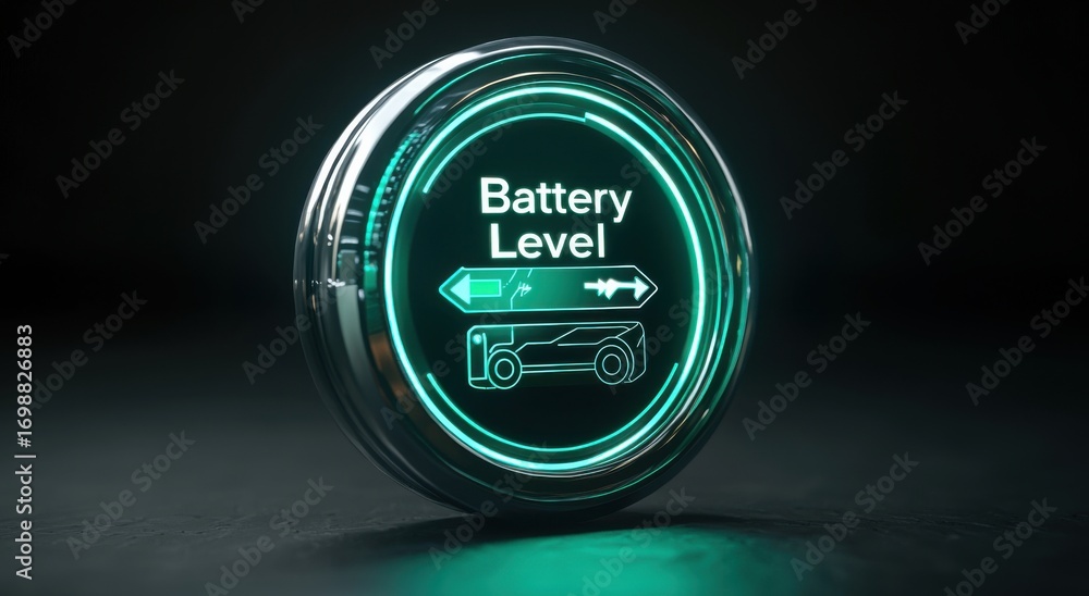 Poster high-tech circular battery level indicator with futuristic design