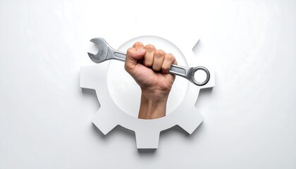 Hand holding wrench inside a gear