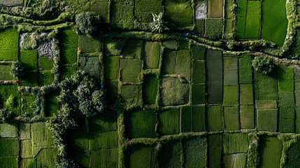 Beautiful topdown photo of a rice field