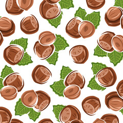 Hazelnut nuts pattern background set. Collection icons hazelnut nuts. Vector