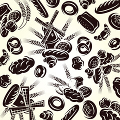 Bread background, pattern set. Collection icons bread. Vector
