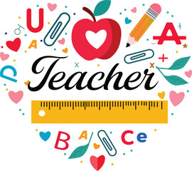 Colorful Teacher Appreciation Heart with School Supplies Illustration