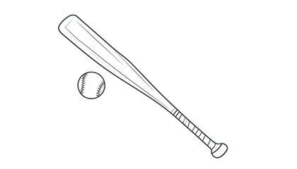 Simple line drawing of baseball bat and ball