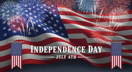Patriotic display featuring the national flag and vibrant fireworks, symbolizing freedom and unity for a grand celebration