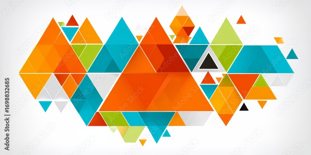 Poster colorful triangle pattern with a white background. the pattern is made up of many different colored 