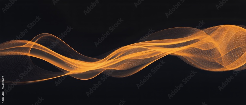 Poster abstract golden wave glows softly against dark background creating flowing curves.