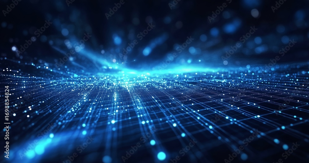 Poster abstract futuristic technology backdrop shows blue data streams and network connections