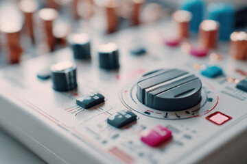 Close-up of a modern audio mixer